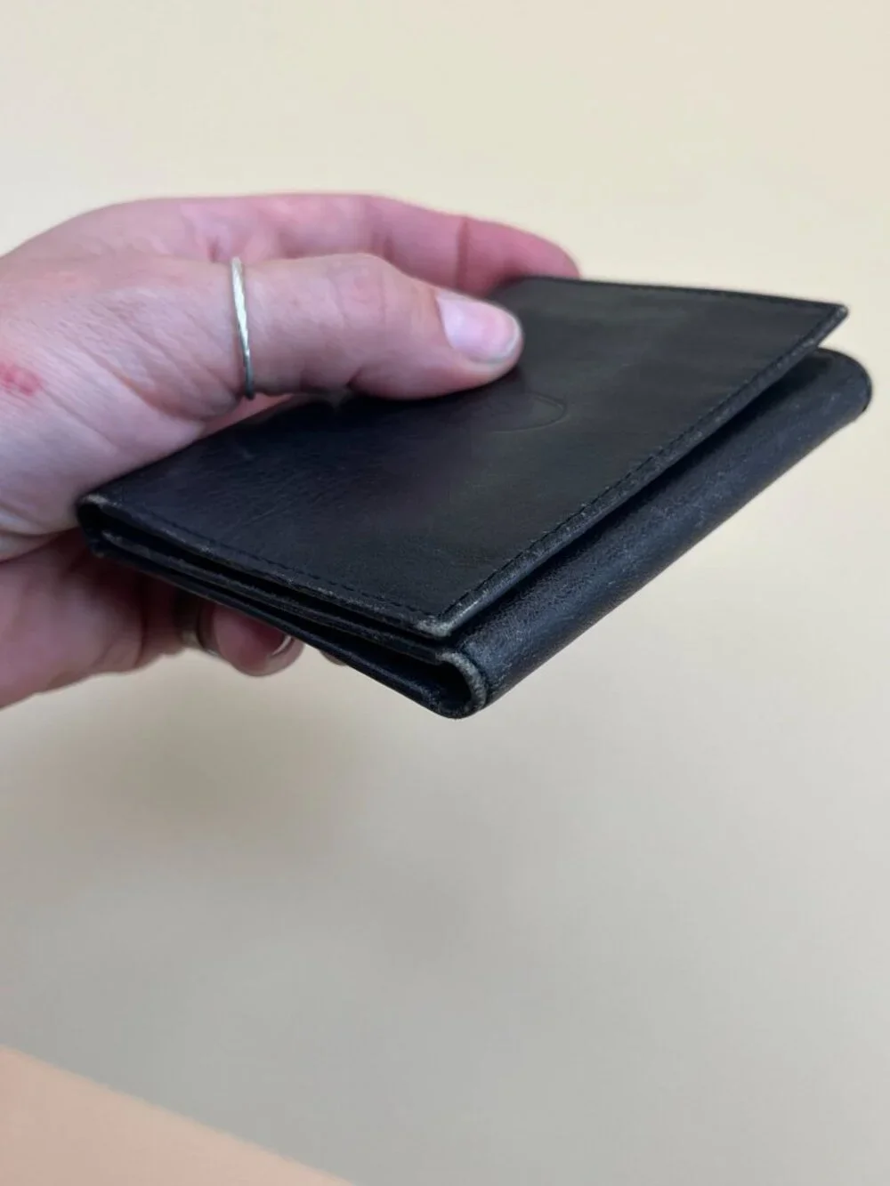 Christian Dior Vintage Black Leather Bifold Wallet Embossed Logo Card Slots Bill